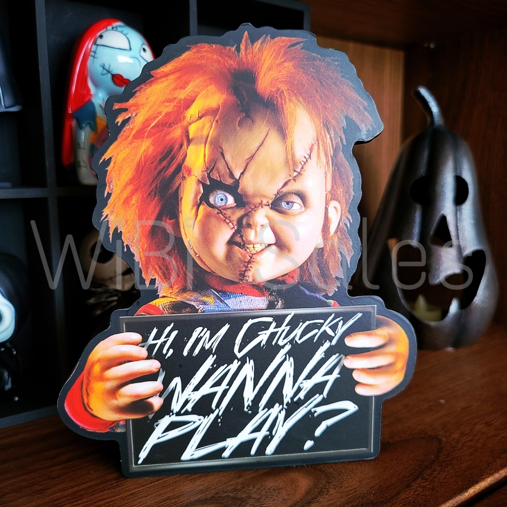 Chucky - Multicolor 'Hi I'm Chucky Wanna Play?' Sign NWT
